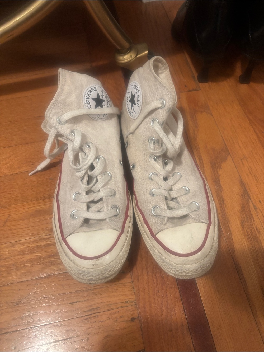 Converse High Top Sneakers in Off-White with Maroon Trim